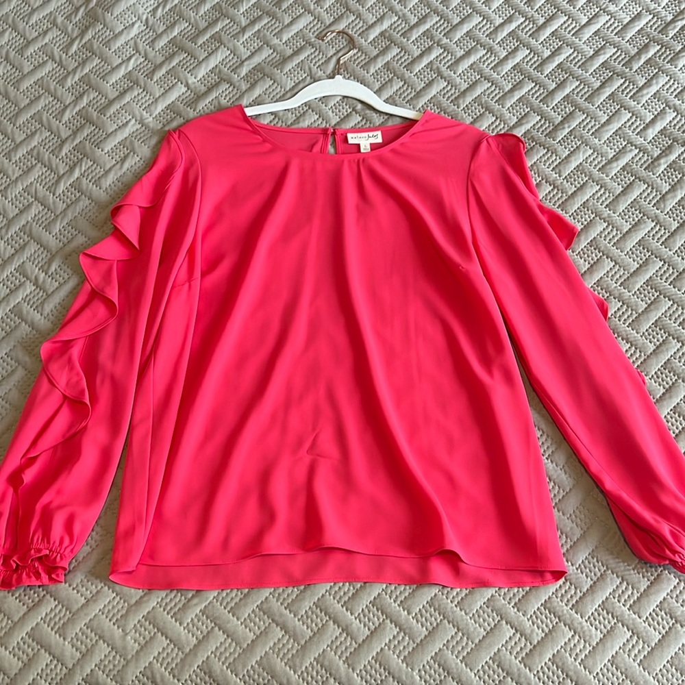 maison Jules Ruffle Blouse in Punch Pink L
